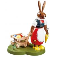 Glässer Hase mit Handwagen, 20cm