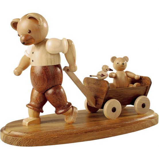 Bärenvater mit Kind auf Bollerwagen, 10cm