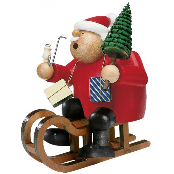 Räuchermann Weihnachtsmann mit Schlitten, 18cm